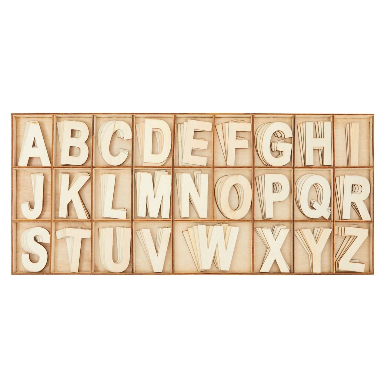 2-Inch Wooden Alphabet Letters for Arts and Crafts, 4 Sets Uppercase ABCs with Sorting Tray, Sign Letters for Adults, Natural Color (104 Pieces)